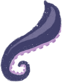 Digital drawing of a tentacle in dark purple with lilac suckers
